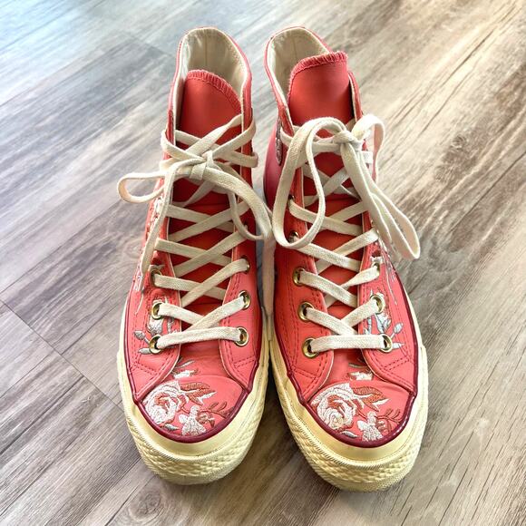 Converse Chuck 70 High Top Embroidered Leather Sneakers Pink Floral Women Sz 6 - Picture 3 of 10